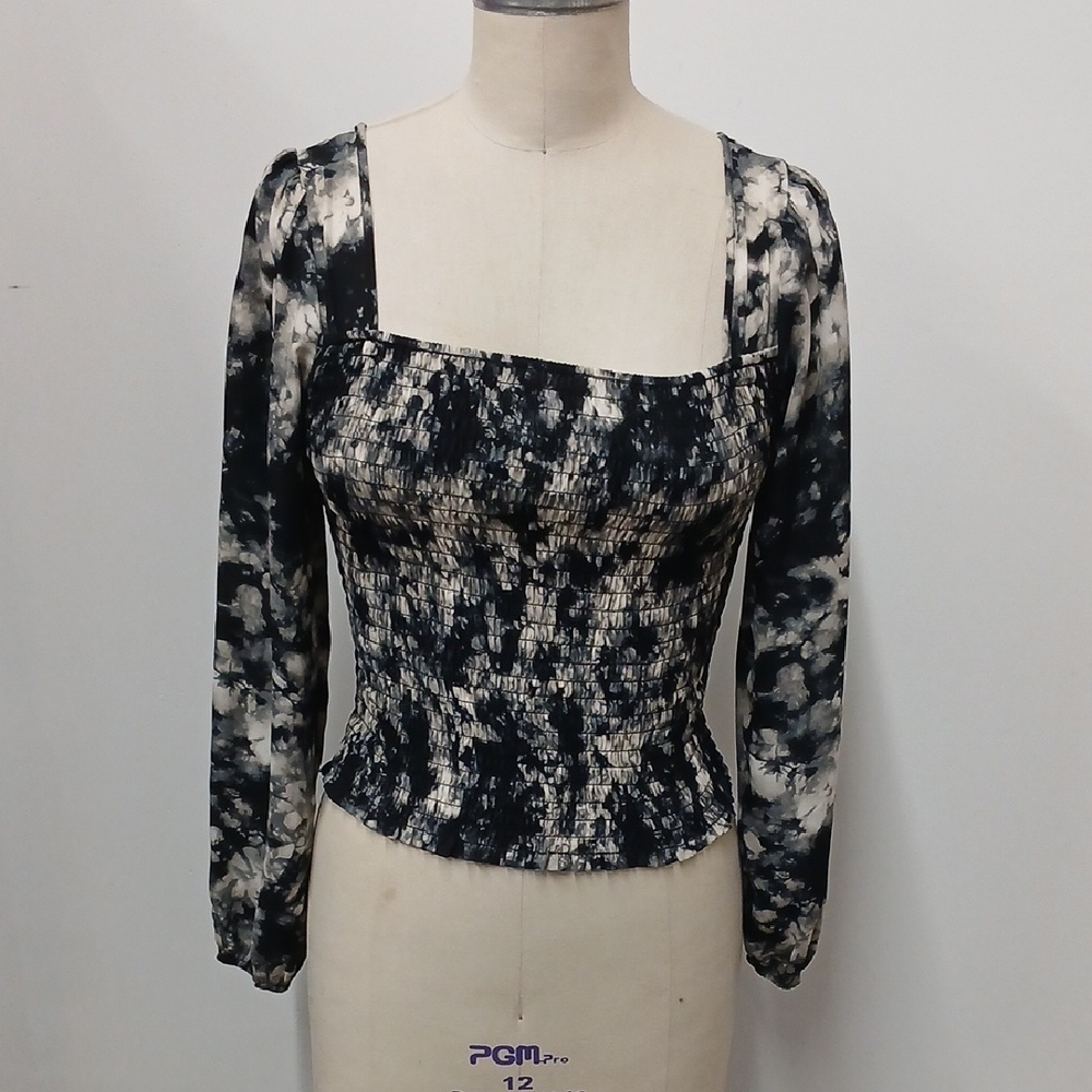 Good Luck Gem Ruched Smocked Tie Dye Print Blouse / Size Small